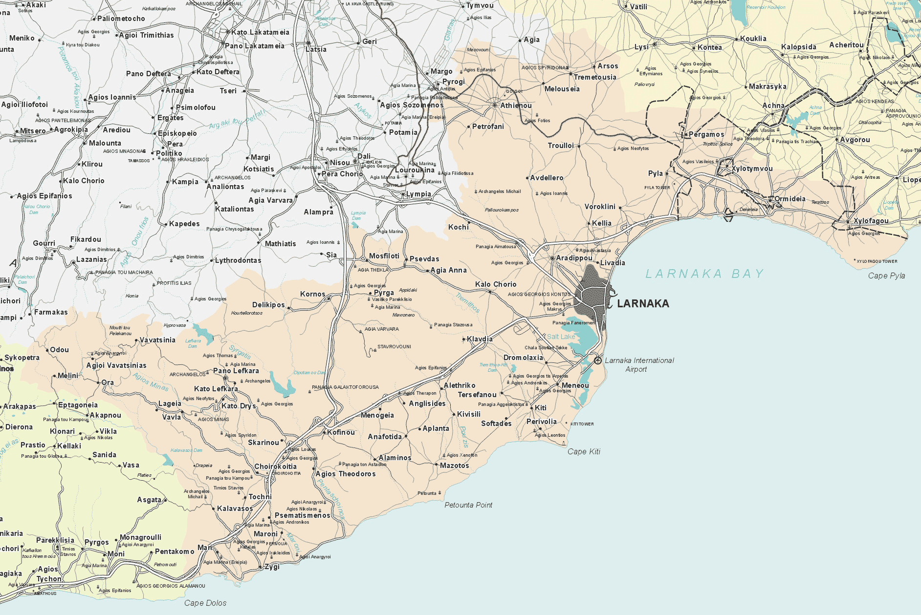 Larnaca Maps. Larnaca area map and Larnaca city map.